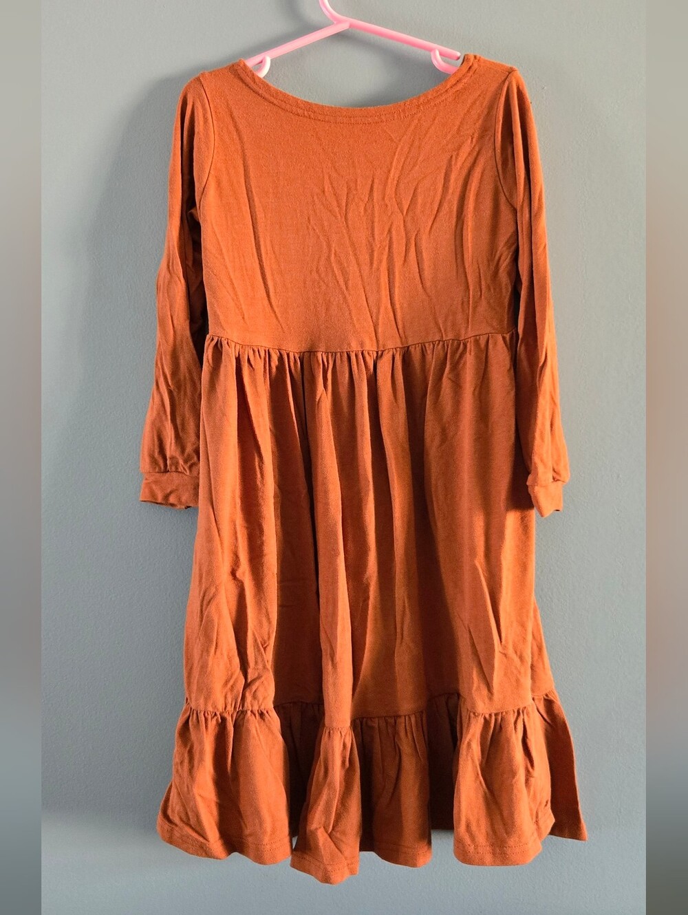 Girls' Long Sleeve Rust Orange Twirl Dress (10-12)